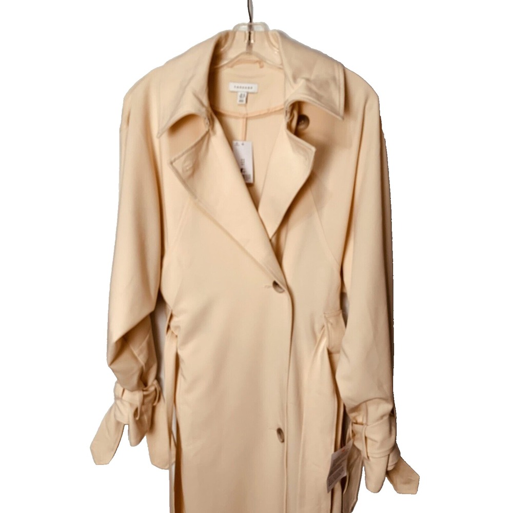 Topshop Coat Sz 6 Cream Raglan Sleeves Upscale Tie Cuffs Oversized Unlined NWT